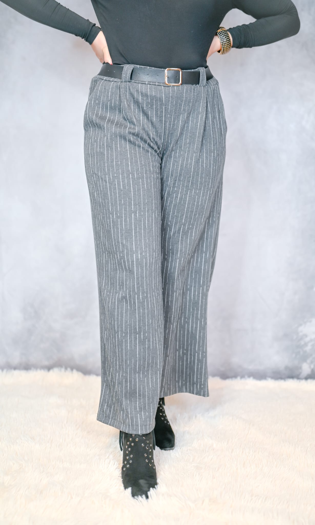 Streifenmuster weite Hose mit Gürtel mit Taschen