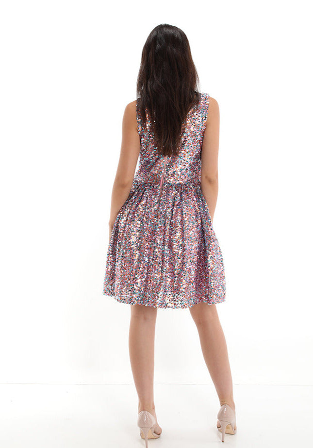 Kleid mit Pailletten und V-Ausschnitt in Roségold