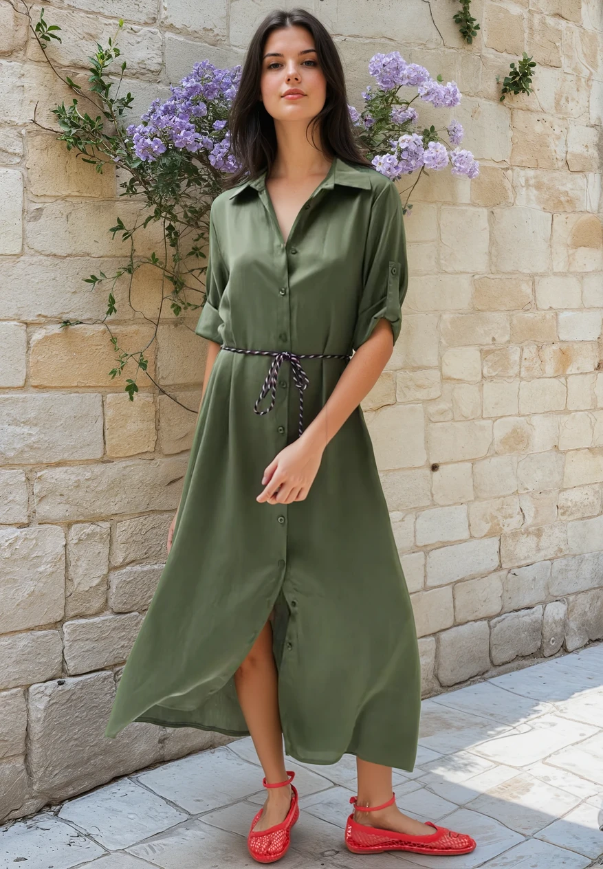 Blusenkleid in Olivgrün