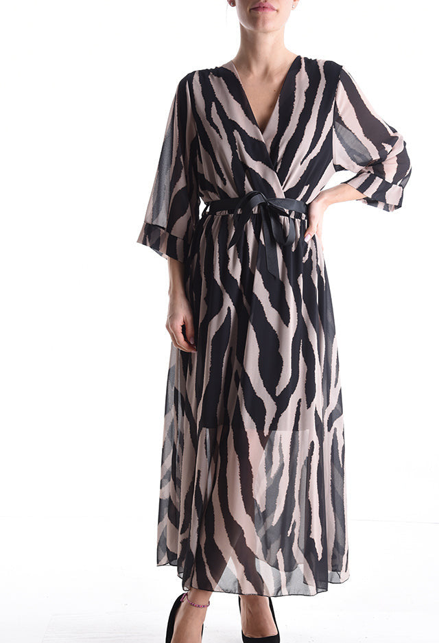 Abstrakte Muster chiffon Kleid mit V-Ausschnitt