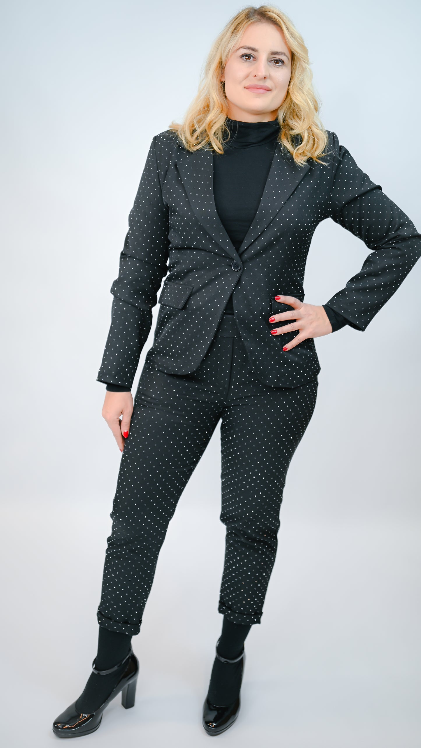 Glitzer Blazer und Hosenanzug mit Knöpfen mit Futter