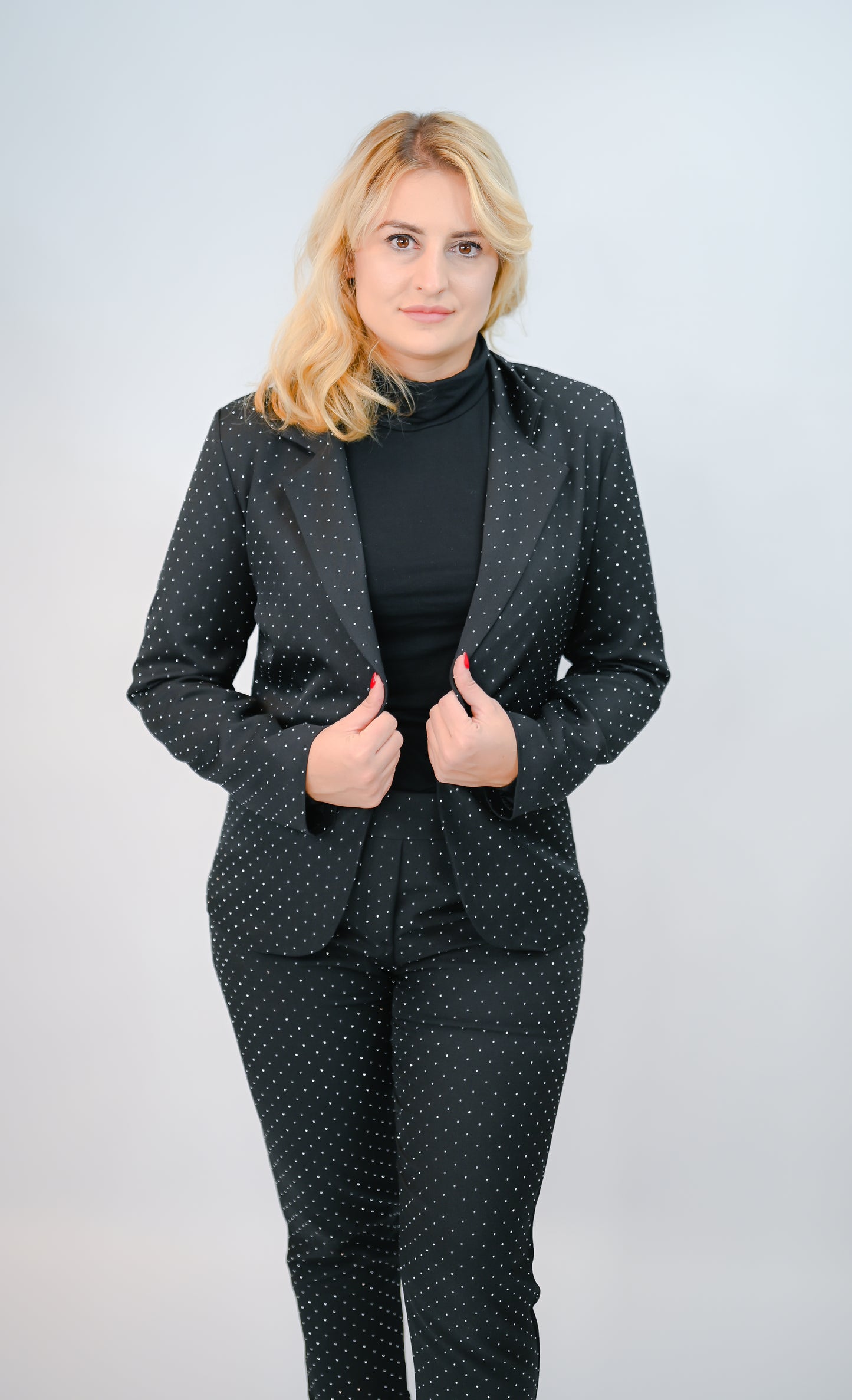 Glitzer Blazer und Hosenanzug mit Knöpfen mit Futter