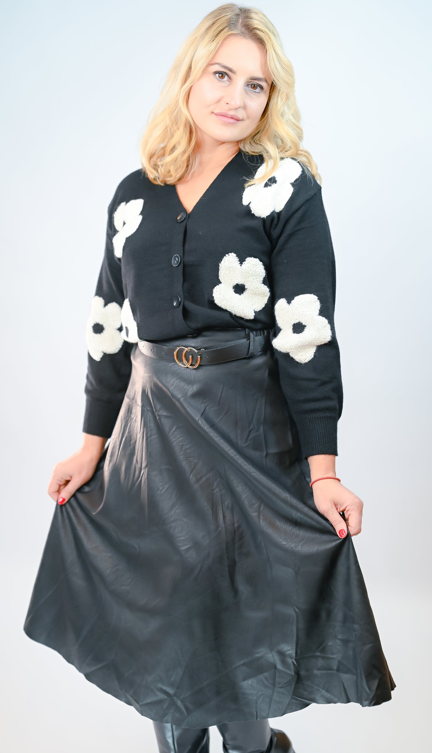 Blumenmuster Strickjacke mit Knöpfen mit V-Ausschnitt