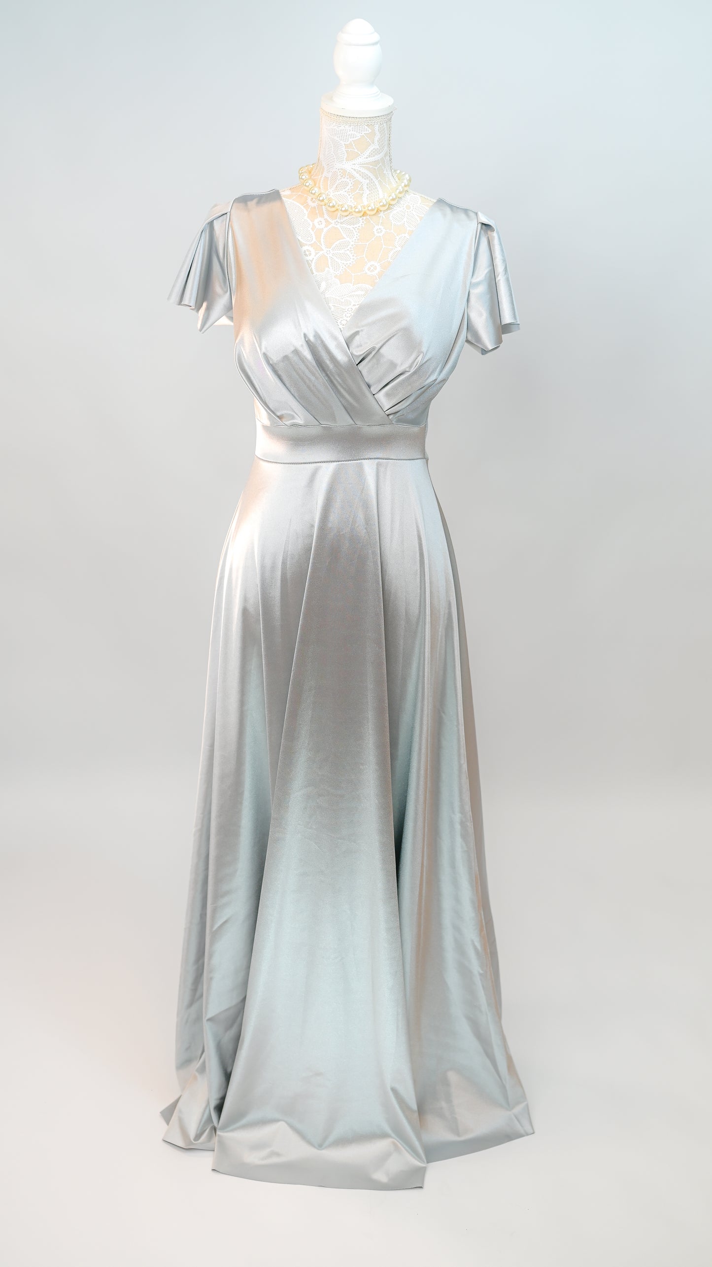 Satin Kleid Lang Silber