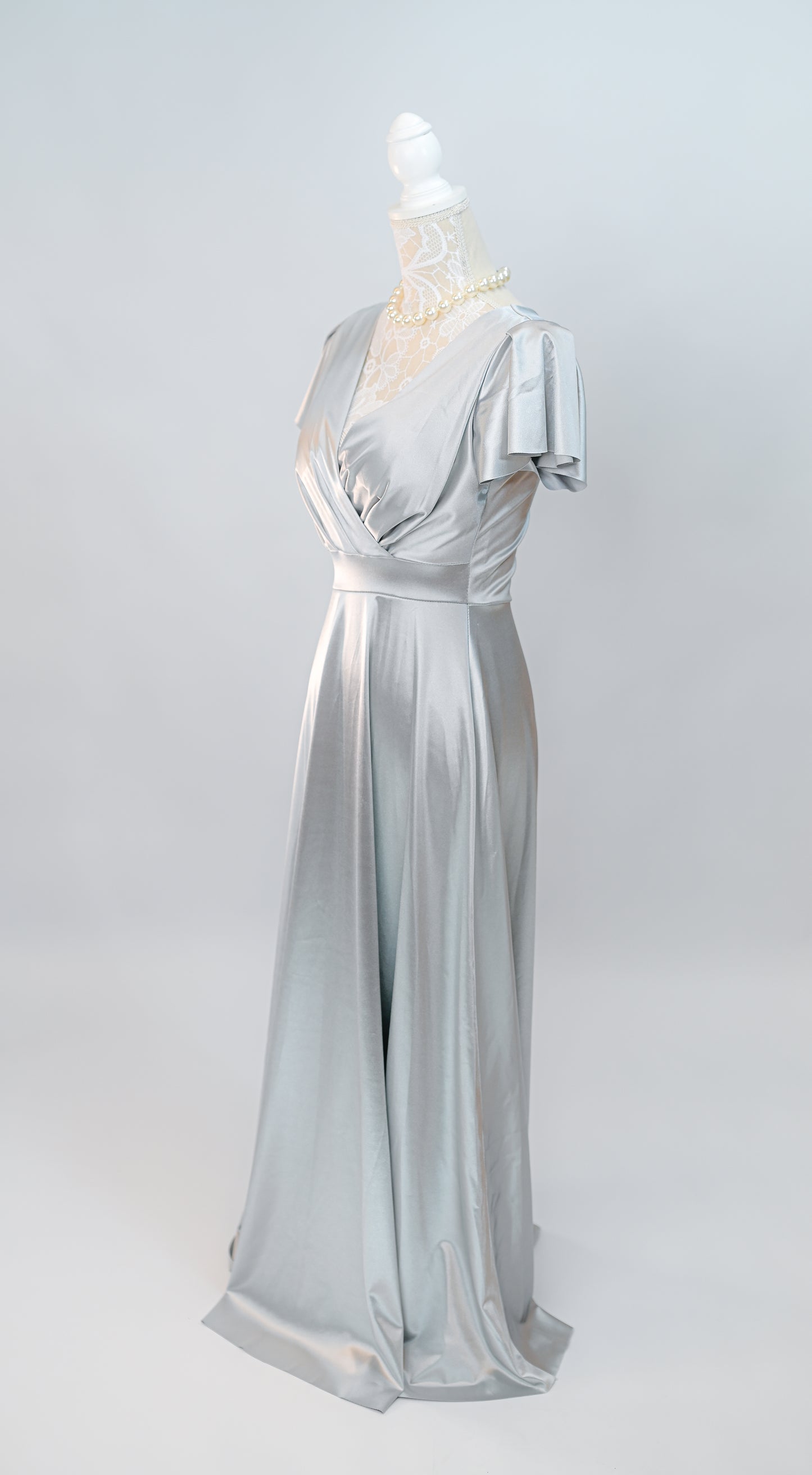 Satin Kleid Lang Silber