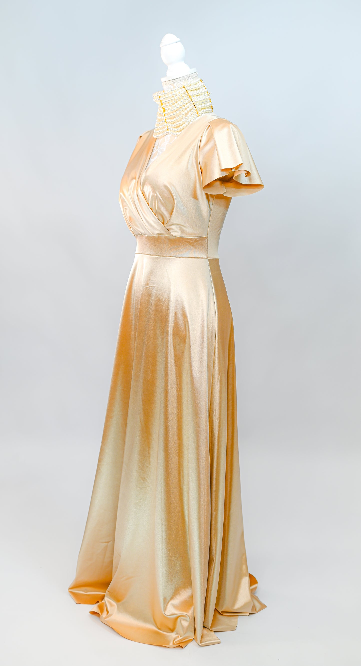 Satin Kleid Lang Gold