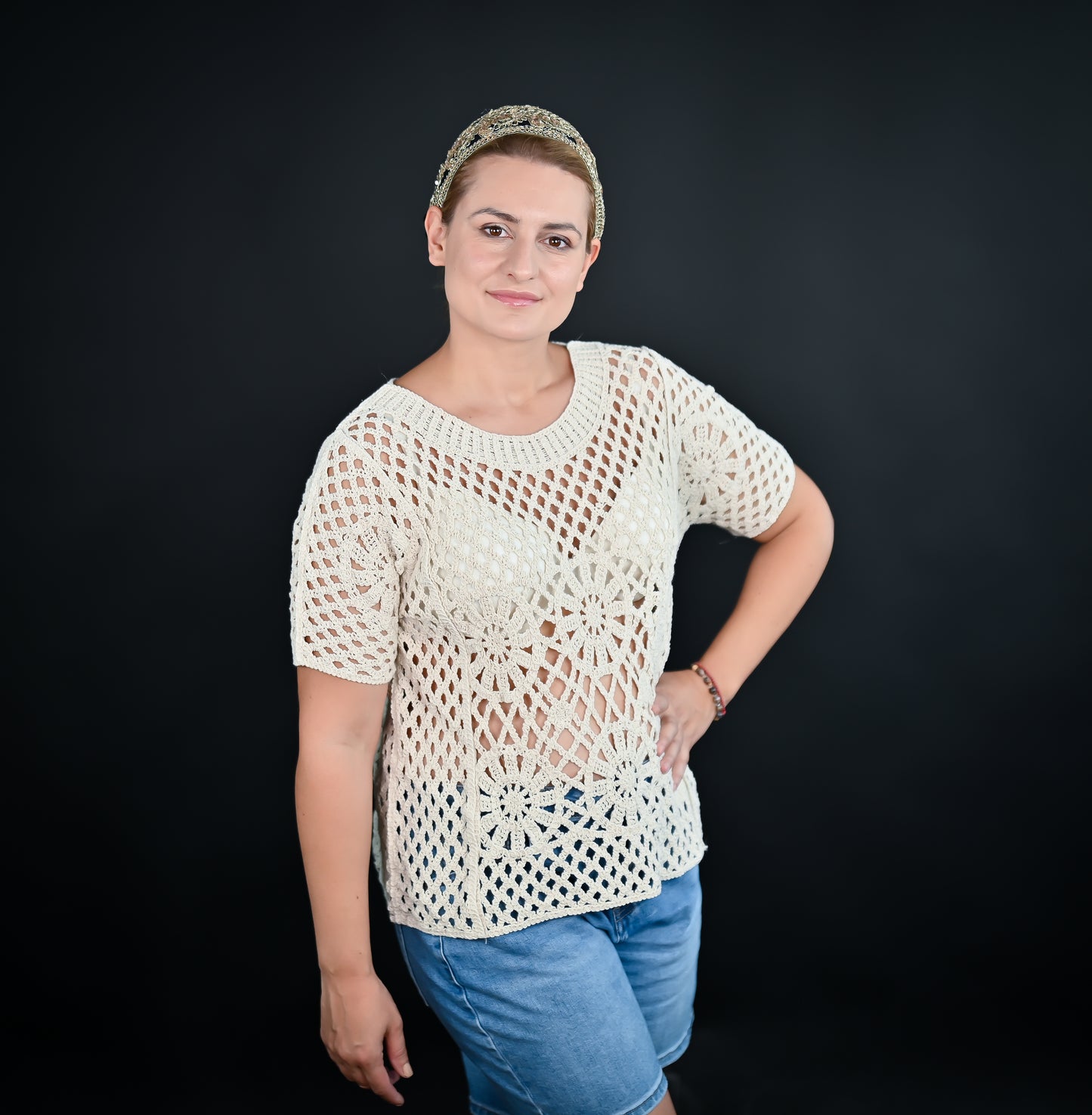 Häkel Bluse Beige