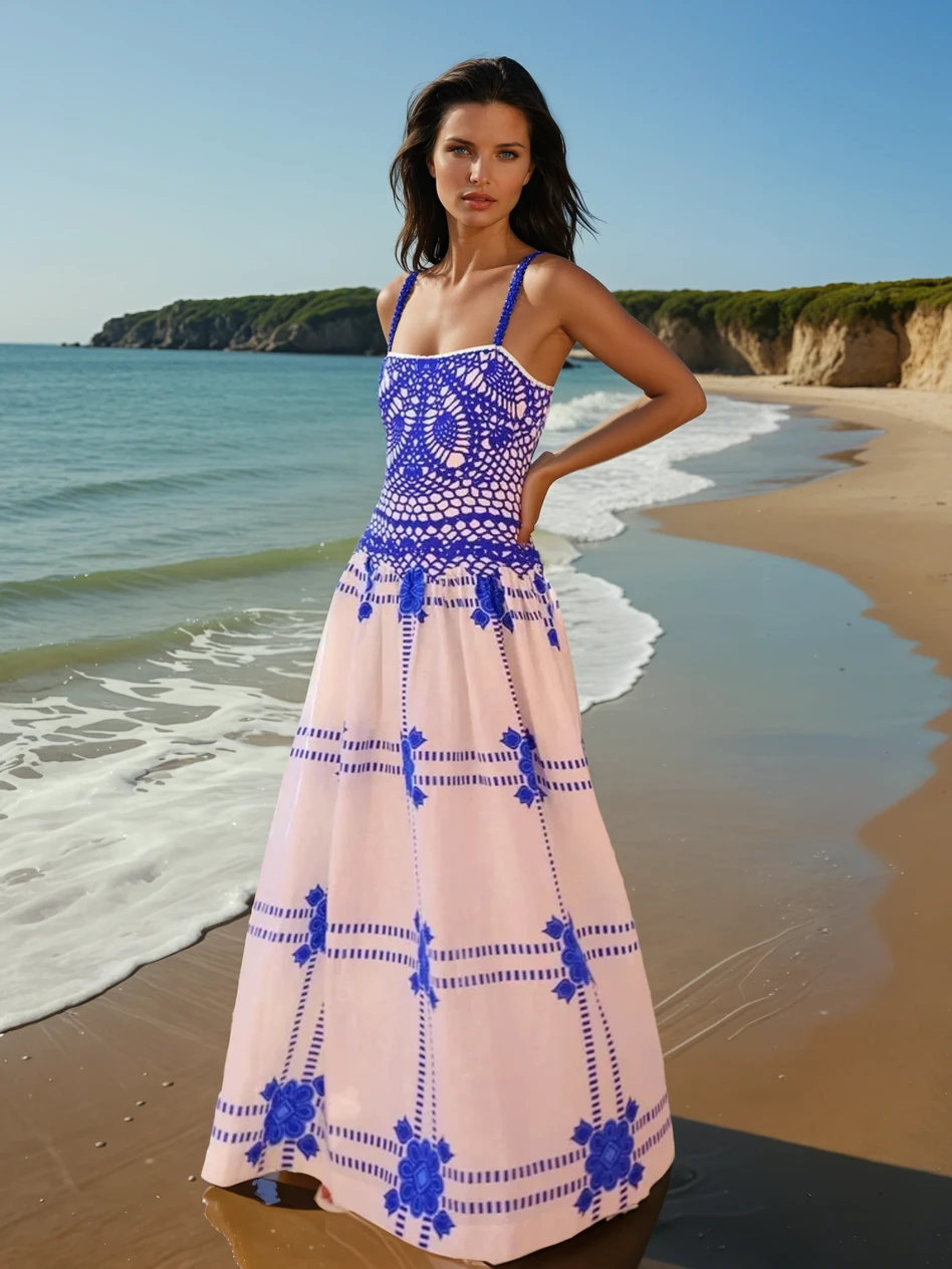 Kleid mit Blumendruck und Strickerei