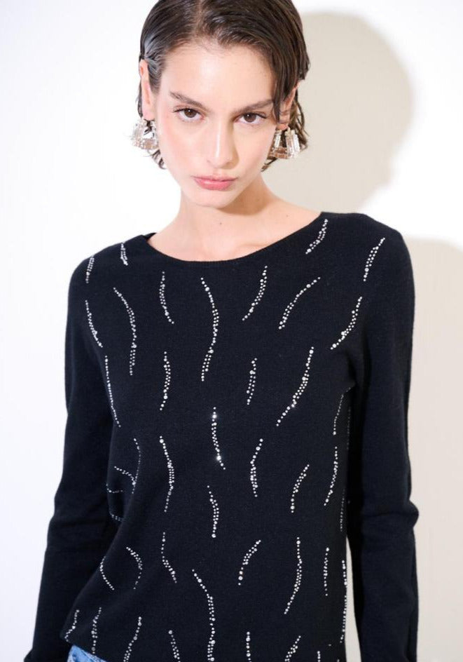 Strickpullover aus Wollmischung mit Strasssteinen