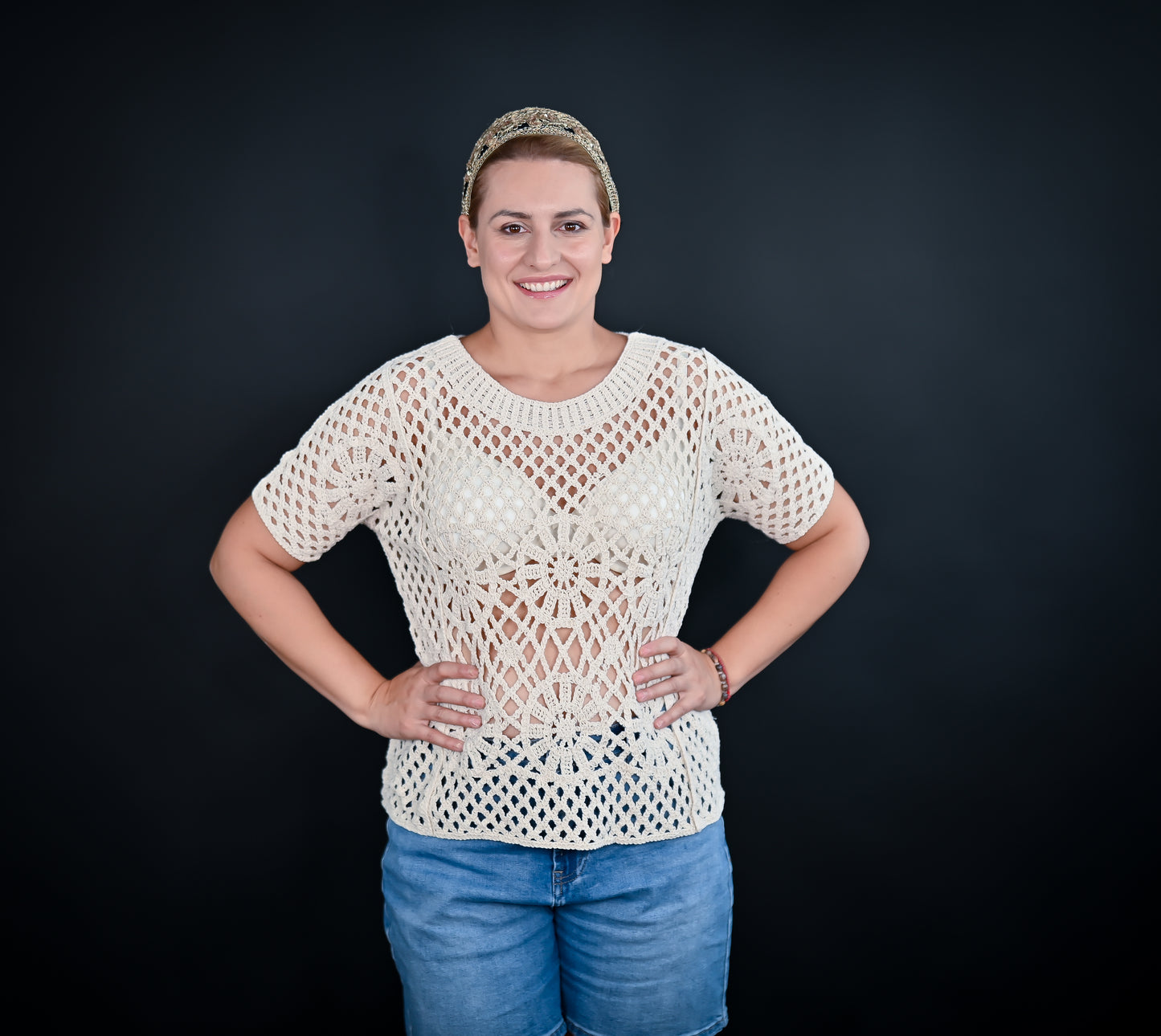Häkel Bluse Beige